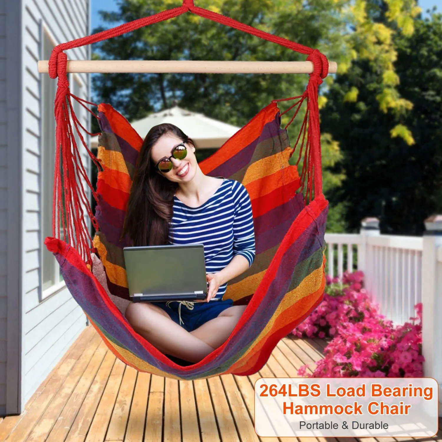 Hammock Hanging Chair Canvas with 2 Pillows