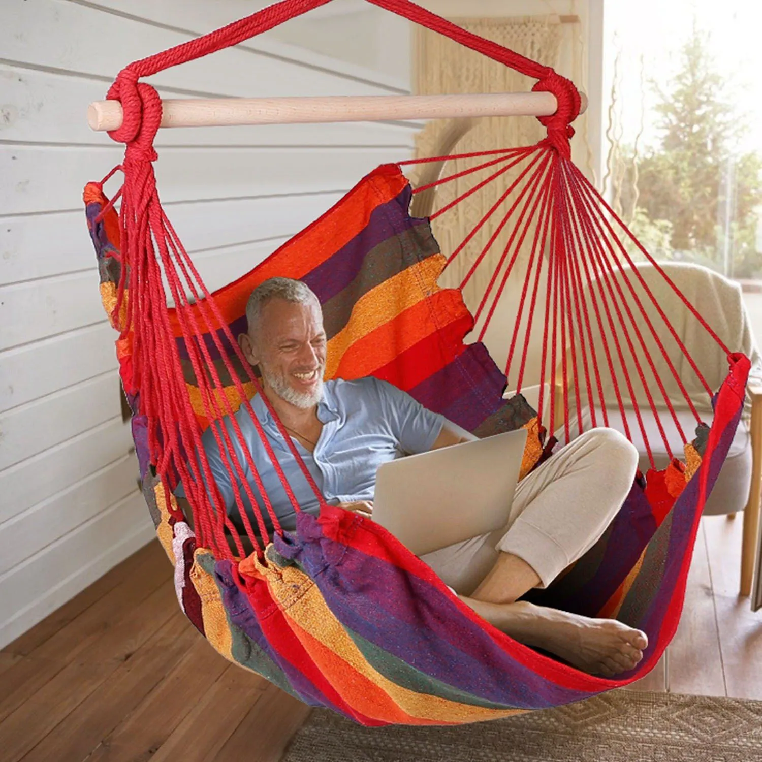 Hammock Hanging Chair Canvas with 2 Pillows