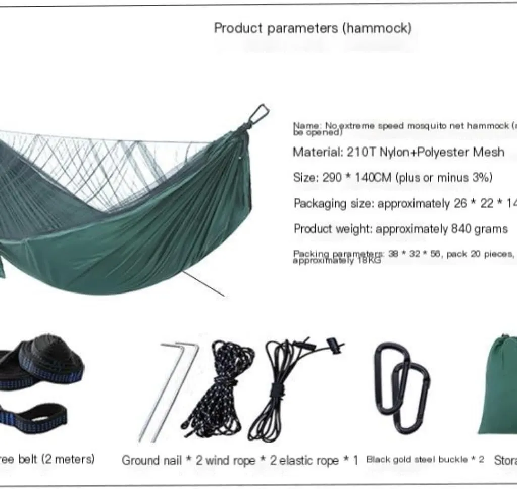 Hammock Mosquito Net Automatic Quick Opening Anti-Mosquito Hammock Outdoor Double Parachute Mosquito Net Hammock Hammocks for Outside(A)
