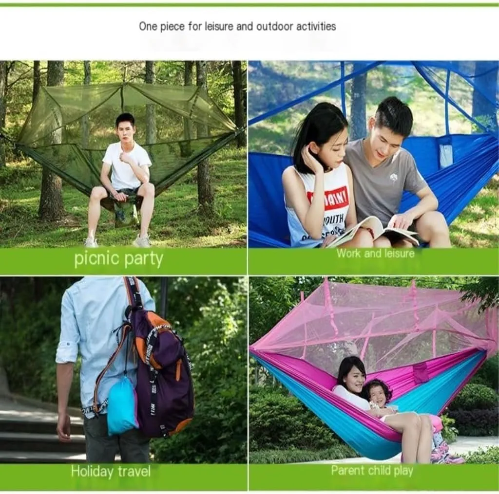 Hammock Mosquito Net Hammock Double Outdoor Anti-Mosquito Parachute Cloth Swing Outdoor Sleeping Hanging Tree Camping Hammocks for Outside(Orange)