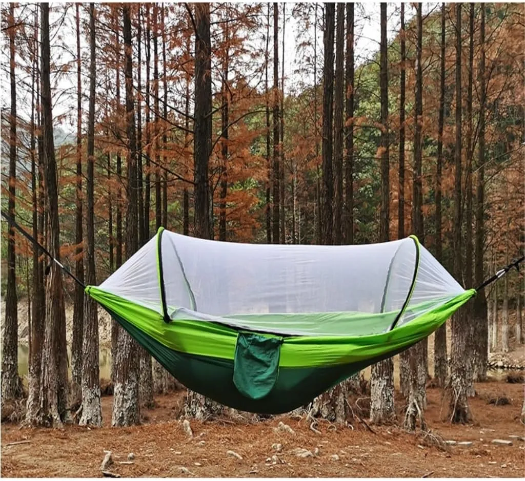 Hammock Outdoor Hammock Camping Anti-Rollover with Mosquito Net Camping Sleeping Swing Magical Double Portable Hammocks for Outside(Blue,A)