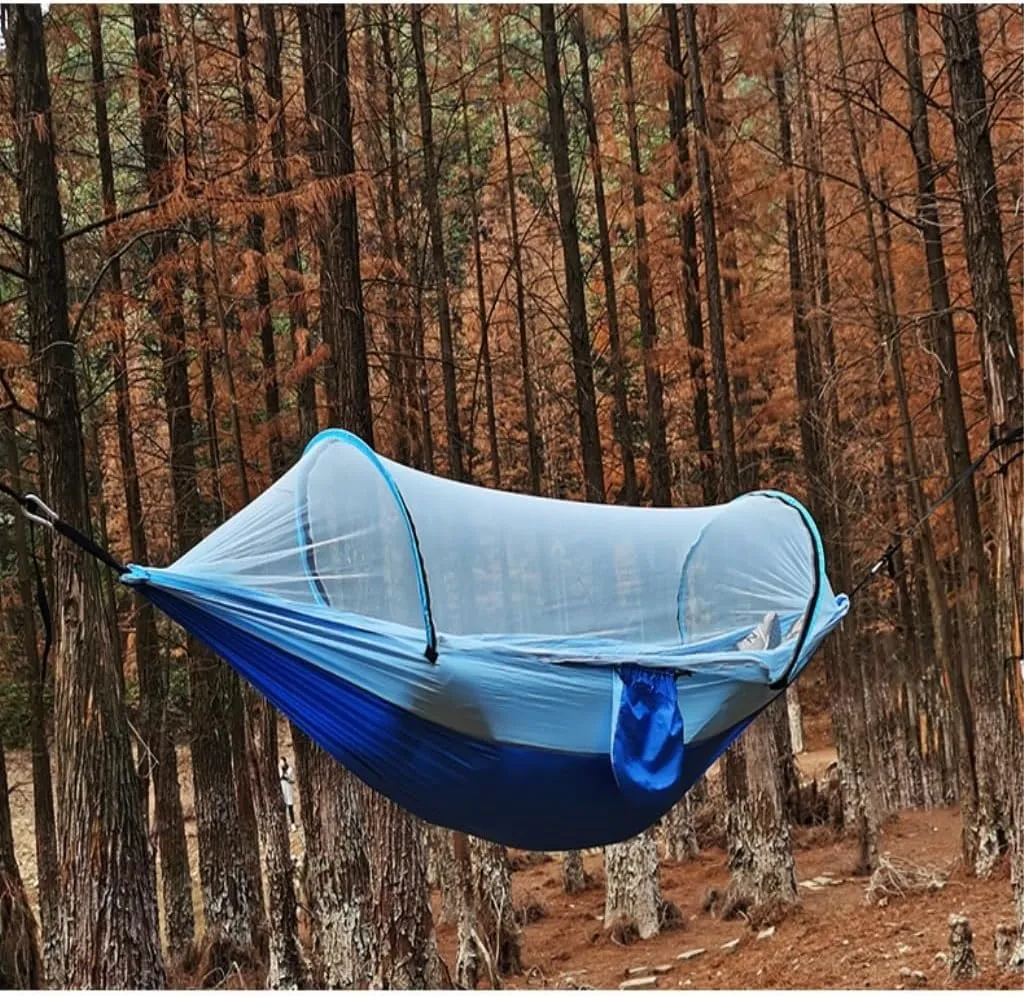 Hammock Outdoor Hammock Camping Anti-Rollover with Mosquito Net Camping Sleeping Swing Magical Double Portable Hammocks for Outside(Blue,A)