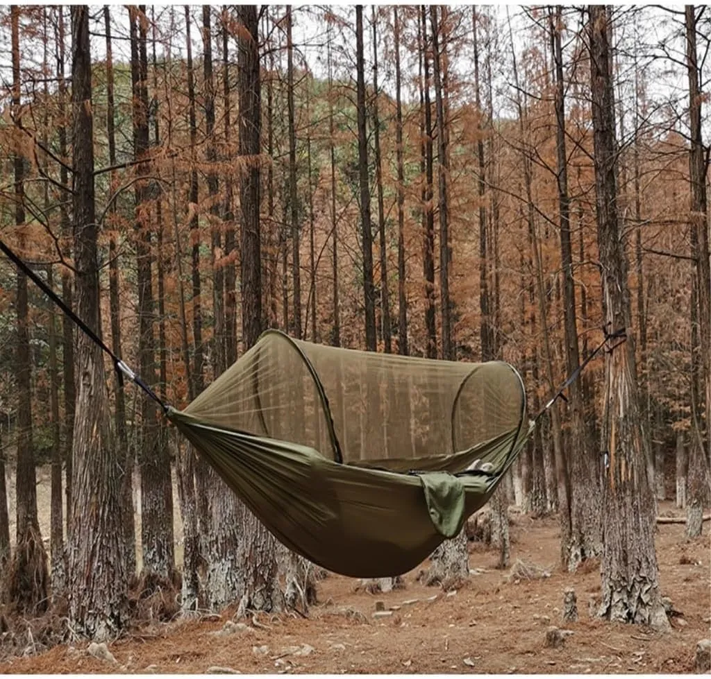 Hammock Outdoor Hammock Camping Anti-Rollover with Mosquito Net Camping Sleeping Swing Magical Double Portable Hammocks for Outside(Blue,A)