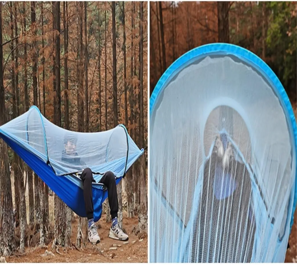 Hammock Outdoor Hammock Camping Anti-Rollover with Mosquito Net Camping Sleeping Swing Magical Double Portable Hammocks for Outside(Blue,A)