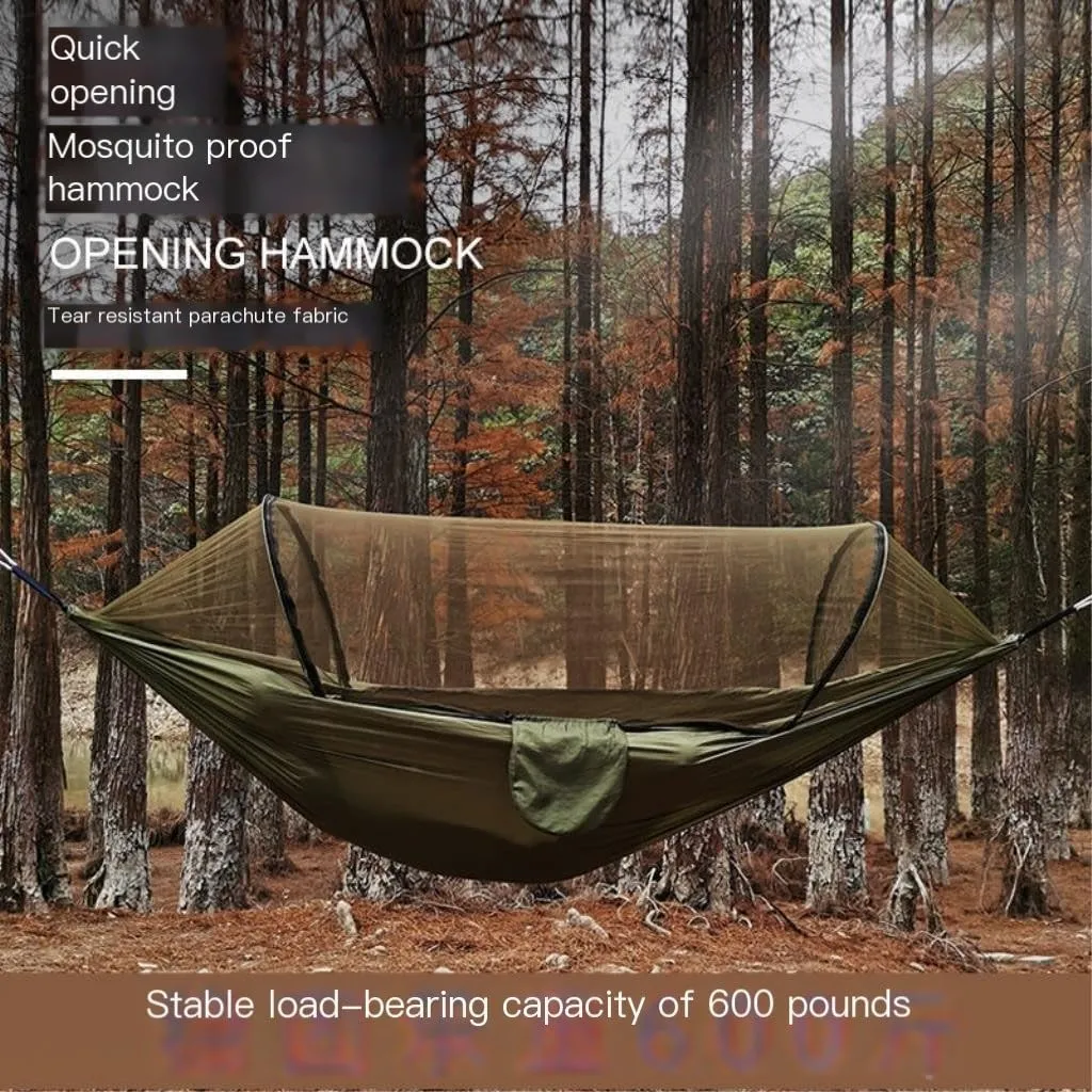Hammock Outdoor Hammock Camping Anti-Rollover with Mosquito Net Camping Sleeping Swing Magical Double Portable Hammocks for Outside(Blue,A)