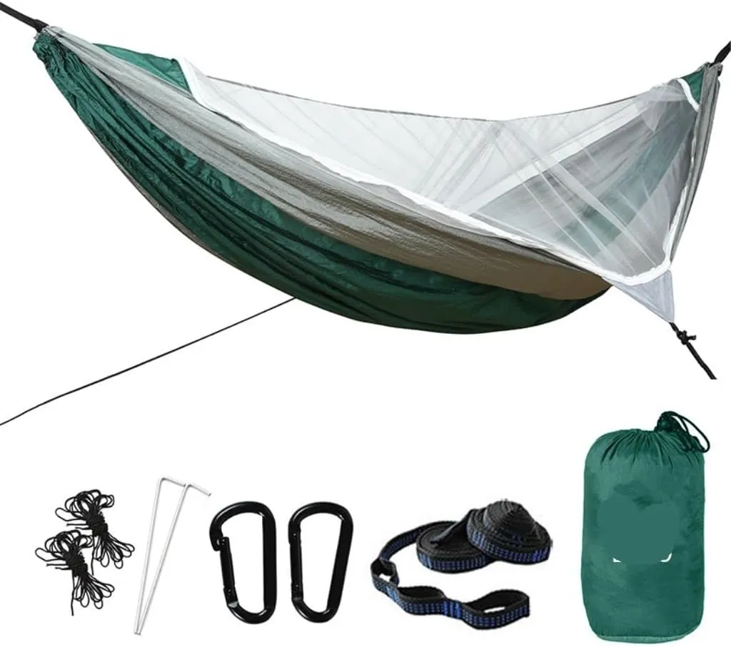 Hammock Outdoor Mosquito Net Automatic Quick-Open Anti-Mosquito Hammock Outdoor Single Double Parachute Hammock Hammocks for Outside(Blue)