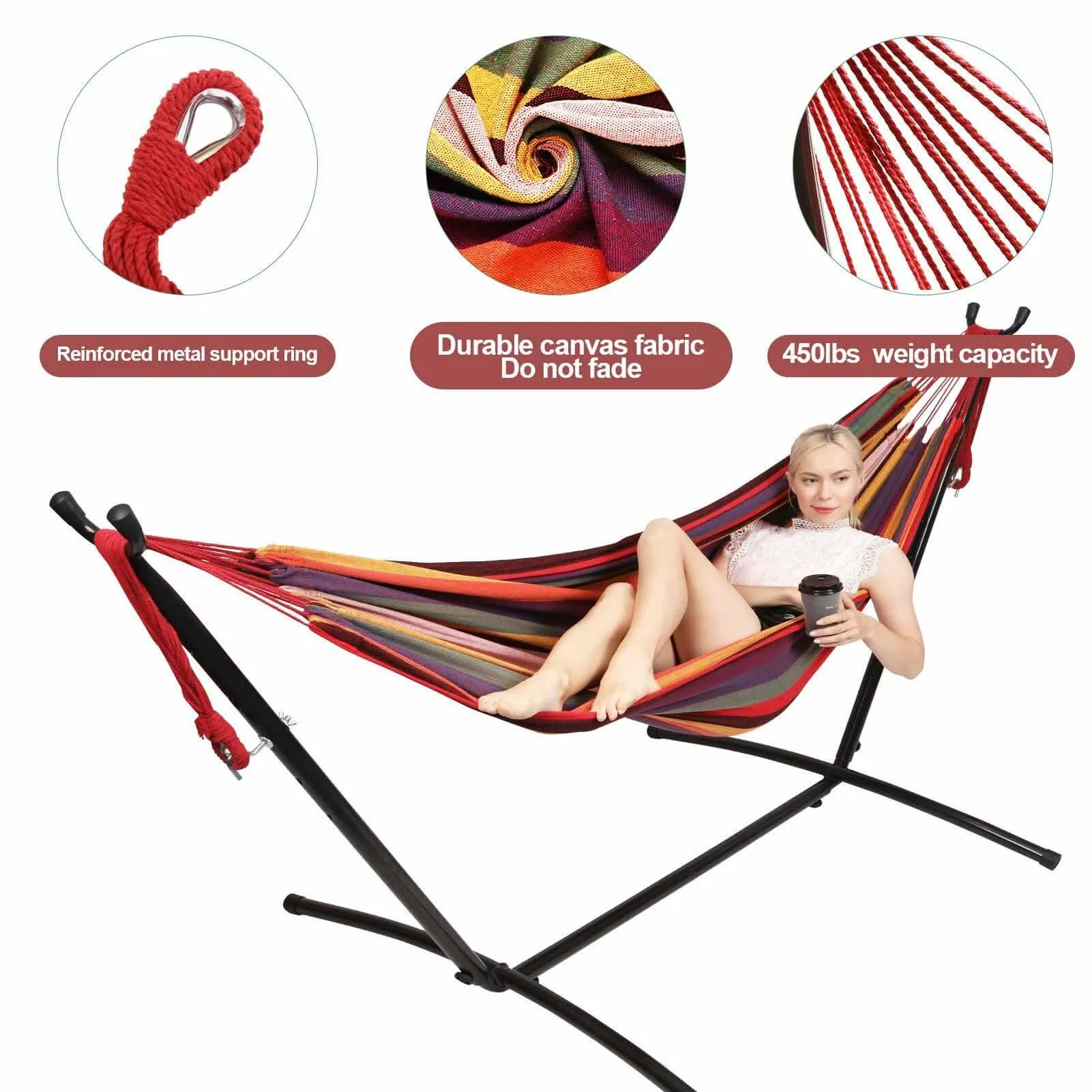 Hammock Stand,Max Load 450lbs,Portable Double Hammock for para Patio