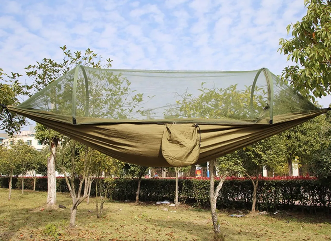 Hammock with Mosquito Net Outdoor Double Nylon Parachute Cloth Camping Mosquito Net Quick Open Hammock Control Hammock (Turquoise)