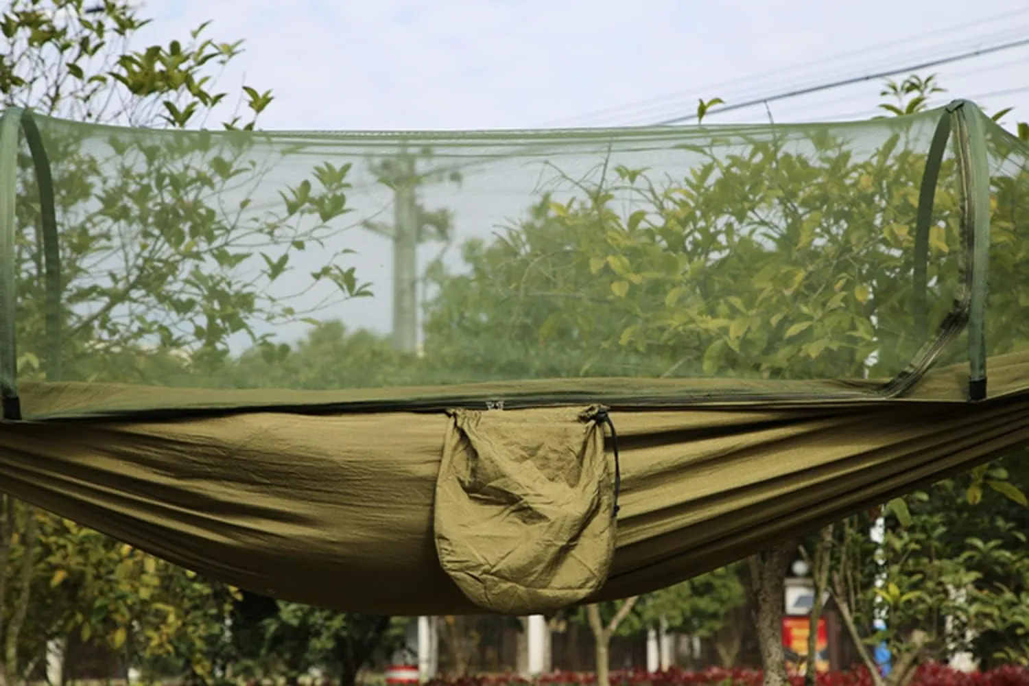 Hammock with Mosquito Net Outdoor Double Nylon Parachute Cloth Camping Mosquito Net Quick Open Hammock Control Hammock (Turquoise)