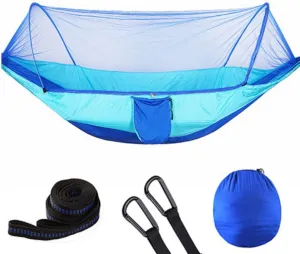 Hammock with Mosquito Net Outdoor Double Nylon Parachute Cloth Camping Mosquito Net Quick Open Hammock Control Hammock (Turquoise)