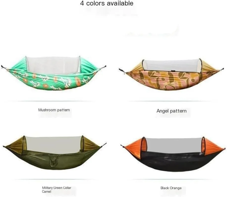 Hammocks Automatic Quick-Open Pole Double-Layer Hammock with Sunshade Outdoor Camper Double Hammock with Mosquito Net Camping Hammocks(A)
