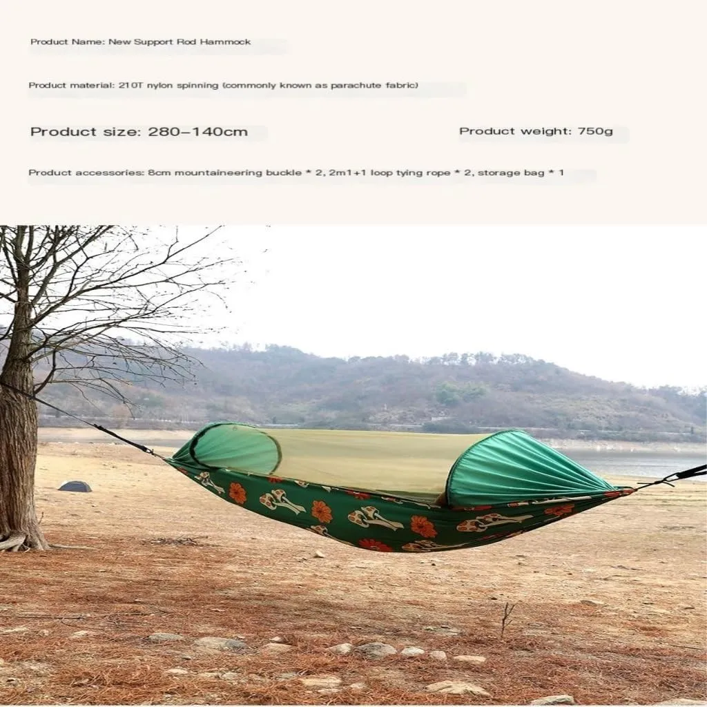 Hammocks Automatic Quick-Open Pole Double-Layer Hammock with Sunshade Outdoor Camper Double Hammock with Mosquito Net Camping Hammocks(A)