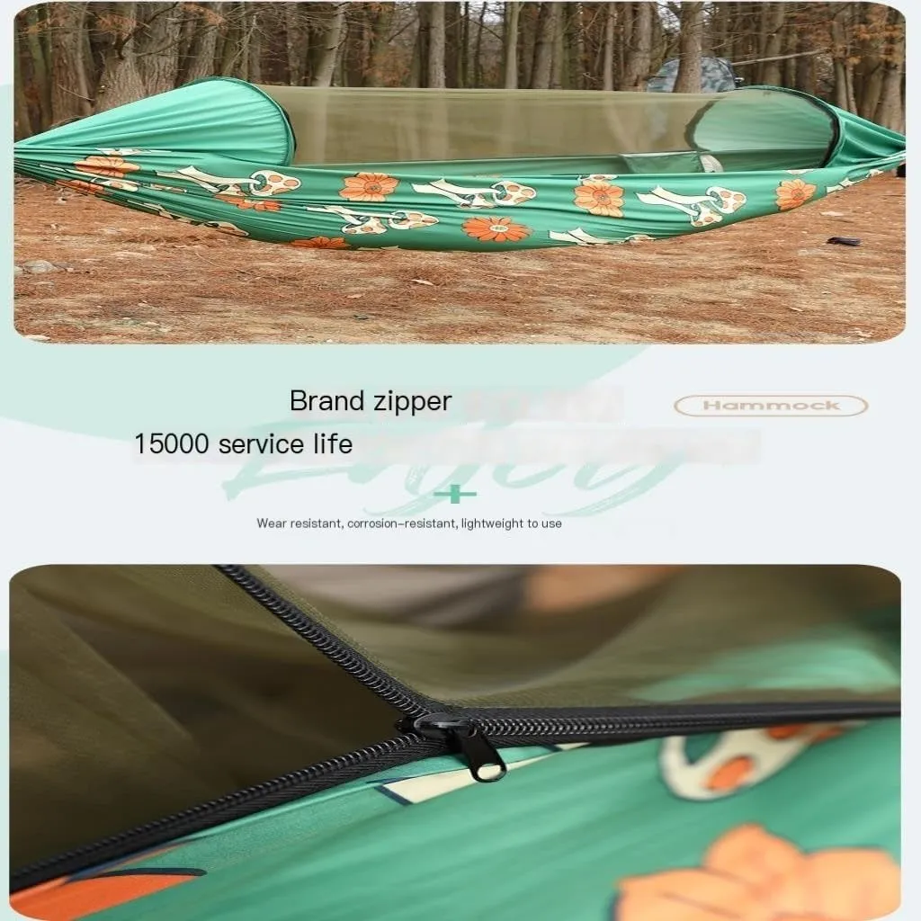 Hammocks Automatic Quick-Open Pole Double-Layer Hammock with Sunshade Outdoor Camper Double Hammock with Mosquito Net Camping Hammocks(A)