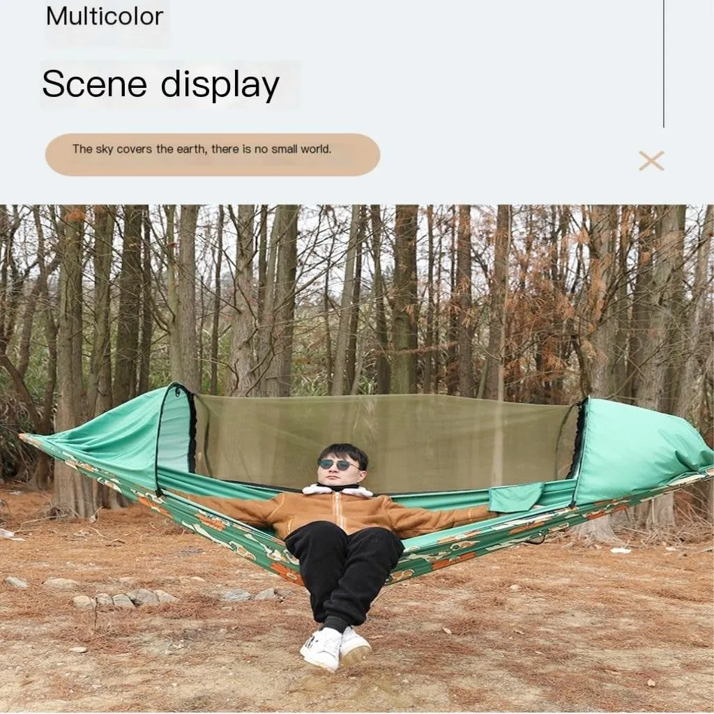 Hammocks Automatic Quick-Open Pole Double-Layer Hammock with Sunshade Outdoor Camper Double Hammock with Mosquito Net Camping Hammocks(A)