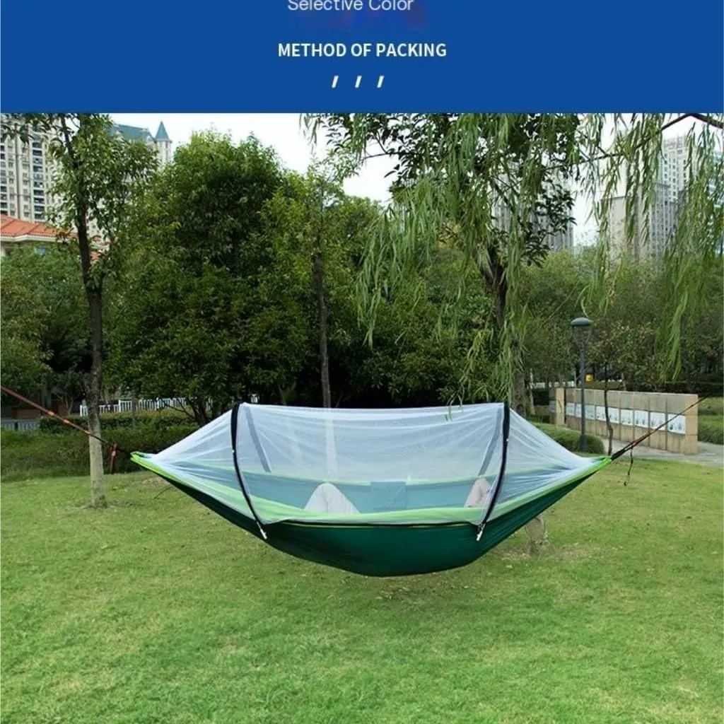 Hammocks Hammock Automatic Quick Opening Anti-Mosquito and Anti-Rollover Double Portable Swing with Mosquito Net Camping Hammocks(Rood)