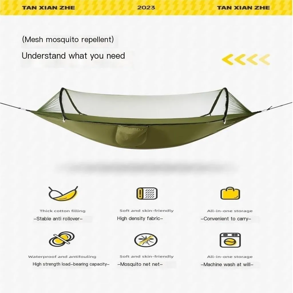 Hammocks Hammock Outdoor Anti-Rollover Summer Single Double Home with Mosquito Net Camping Anti-Mosquito Swing Camping Hammocks(Blue)