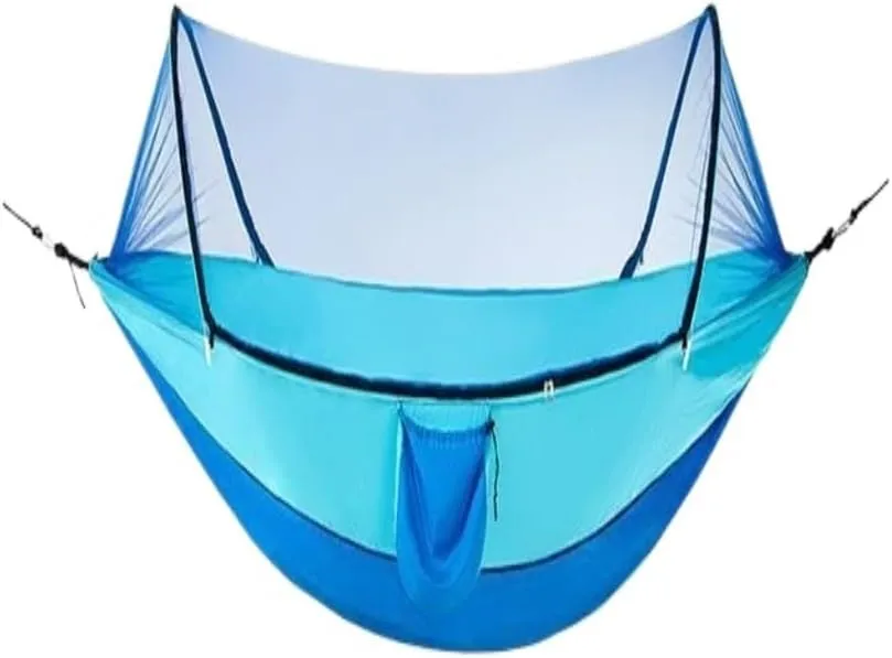 Hammocks Hammock Outdoor Anti-Rollover Summer Single Double Home with Mosquito Net Camping Anti-Mosquito Swing Camping Hammocks(Blue)
