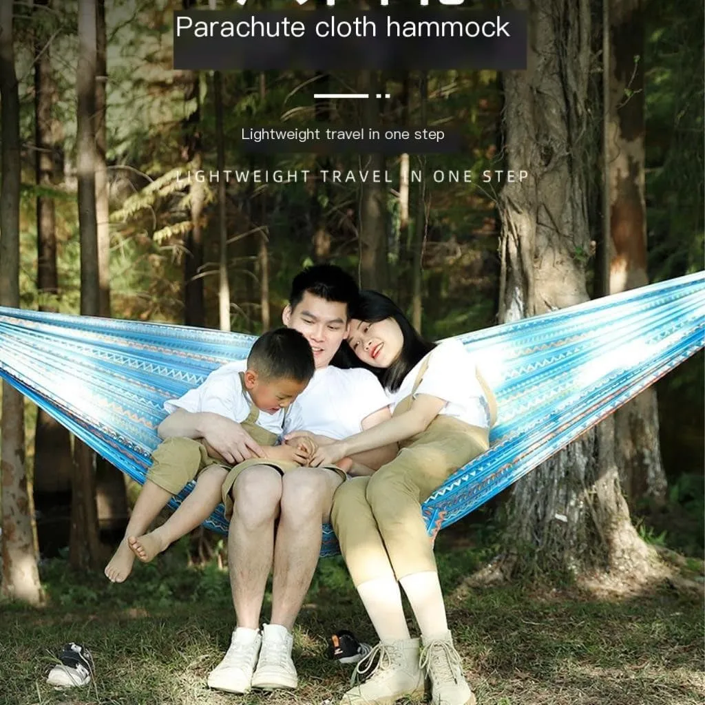 Hammocks Hammock Outdoor Camping Quick-Open Single Double Hammock Parachute Cloth Printing Park Camping Hammock Camping Hammocks(Yellow)