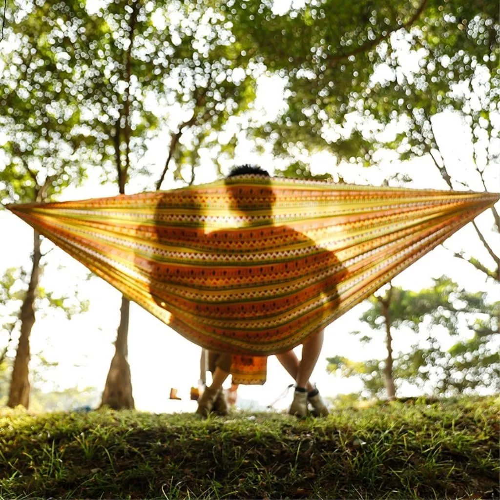 Hammocks Hammock Outdoor Camping Quick-Open Single Double Hammock Parachute Cloth Printing Park Camping Hammock Camping Hammocks(Yellow)