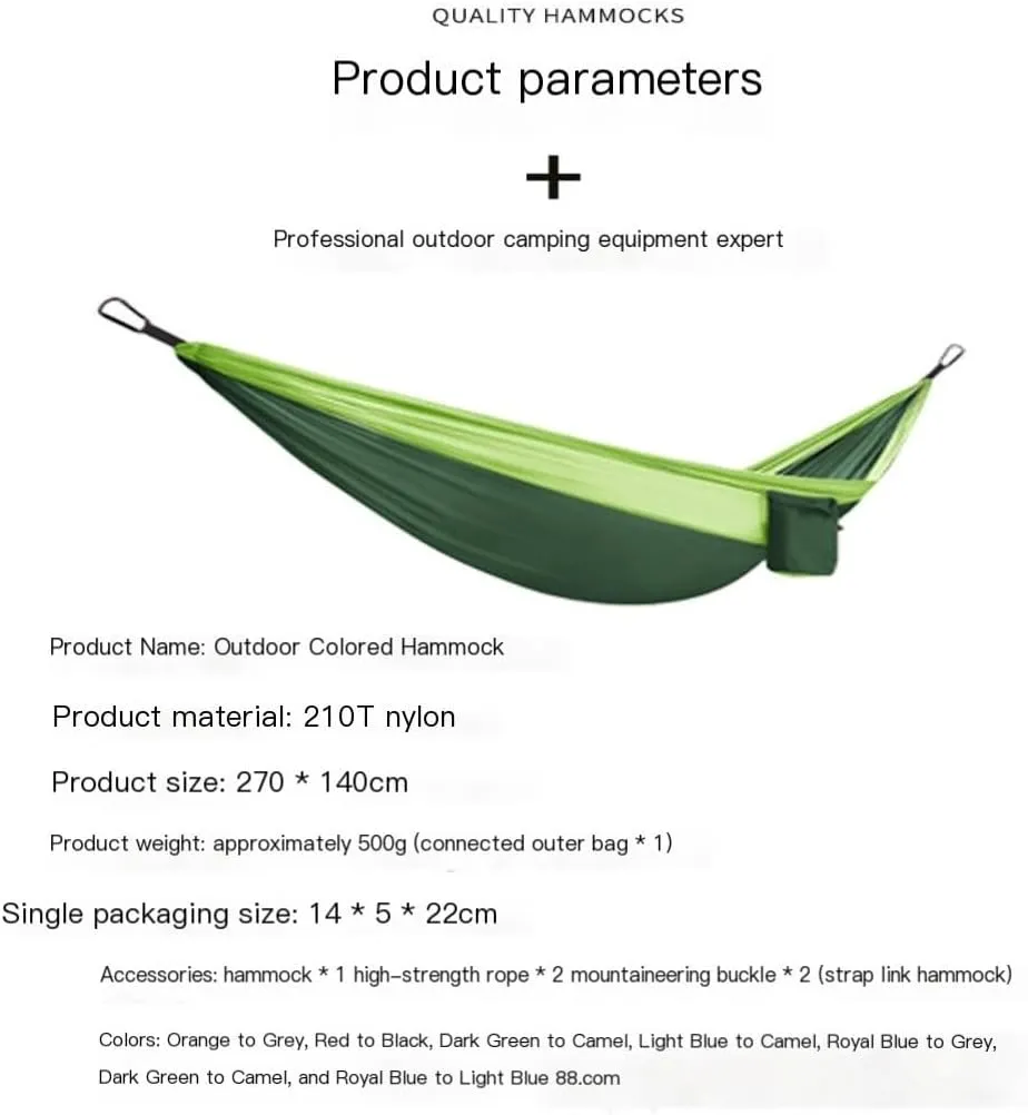 Hammocks High Load-Bearing Anti-Rollover Nylon Hammock Outdoor Ultra-Light Single and Double Parachute Cloth Hammock Camping Hammocks(F)