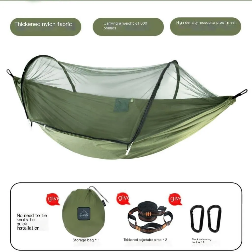 Hammocks Outdoor Anti-Mosquito Hammock Automatic Quick Opening with Mosquito Net Parachute Cloth Single Double Portable Camping Hammocks(Orange)