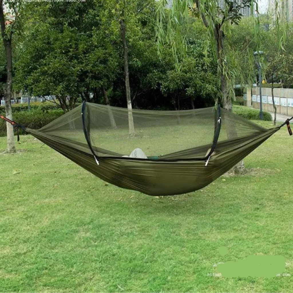 Hammocks Outdoor Anti-Mosquito Hammock Automatic Quick Opening with Mosquito Net Parachute Cloth Single Double Portable Camping Hammocks(Orange)
