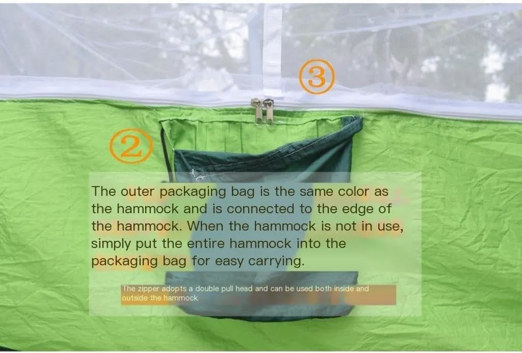 Hammocks Outdoor Camping Outdoor Mosquito Net Hammock Double 210T Nylon Anti-Mosquito Parachute Cloth Air Camping Tent Camping Hammocks(Green)