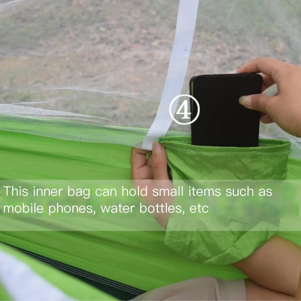 Hammocks Outdoor Camping Outdoor Mosquito Net Hammock Double 210T Nylon Anti-Mosquito Parachute Cloth Air Camping Tent Camping Hammocks(Green)