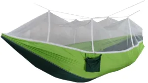 Hammocks Outdoor Camping Outdoor Mosquito Net Hammock Double 210T Nylon Anti-Mosquito Parachute Cloth Air Camping Tent Camping Hammocks(Green)