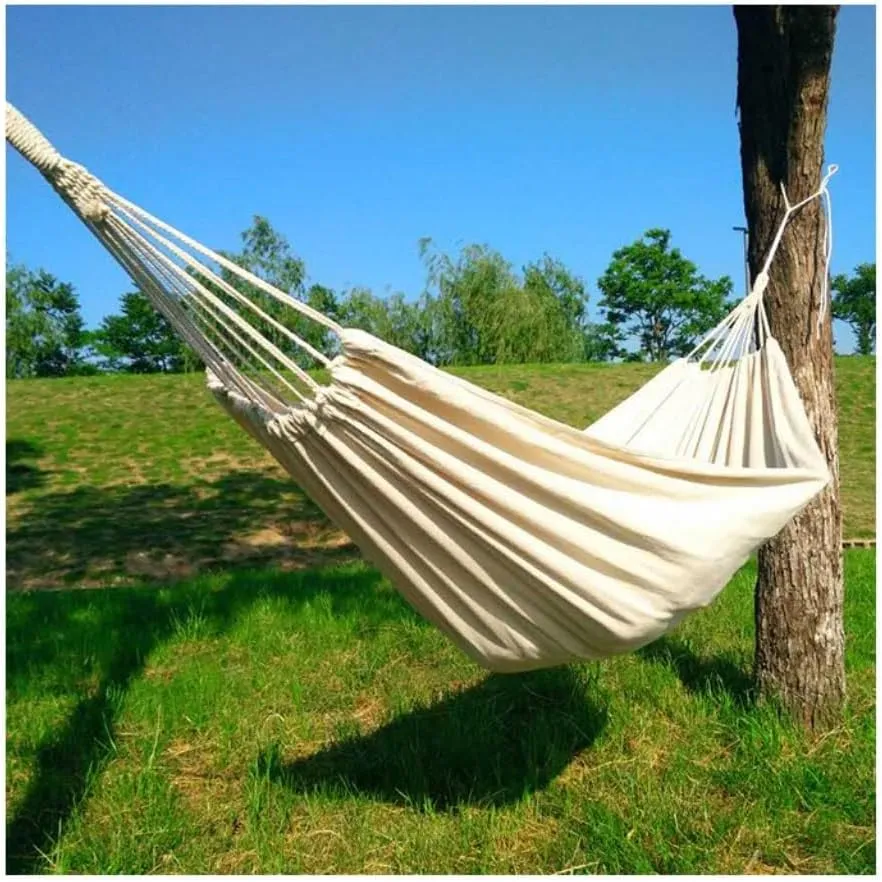 Hammocks Outdoor Camping White Canvas Outdoor Hammock Solid Color 2 Meter Single and Double Hammock Outdoor Hammock Camping Hammocks(200 * 150cm)