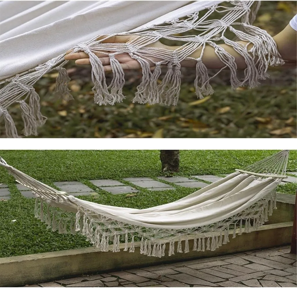 Hammocks Outdoor Hammock Sheet Double Camping Hammock Swing Spring Outing Camping Anti-Rollover Canvas Hanging Basket Camping Hammocks(Beige)