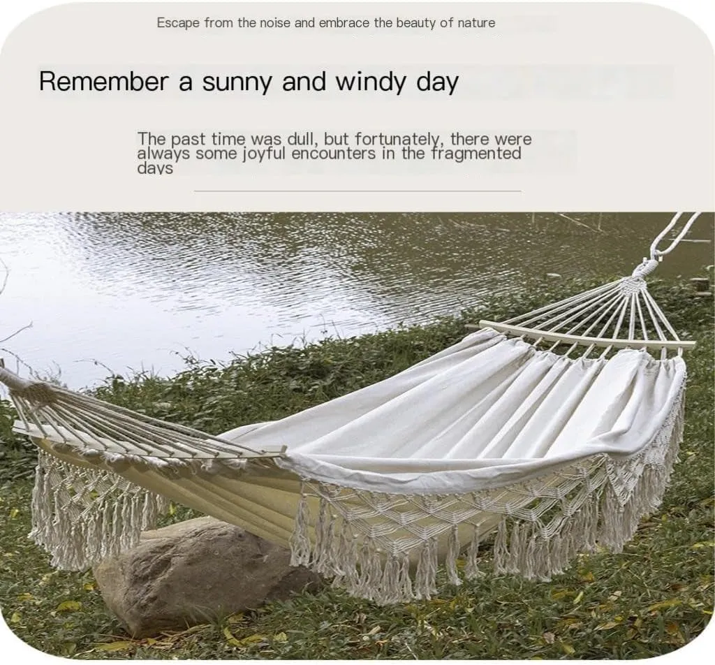 Hammocks Outdoor Hammock Sheet Double Camping Hammock Swing Spring Outing Camping Anti-Rollover Canvas Hanging Basket Camping Hammocks(Beige)