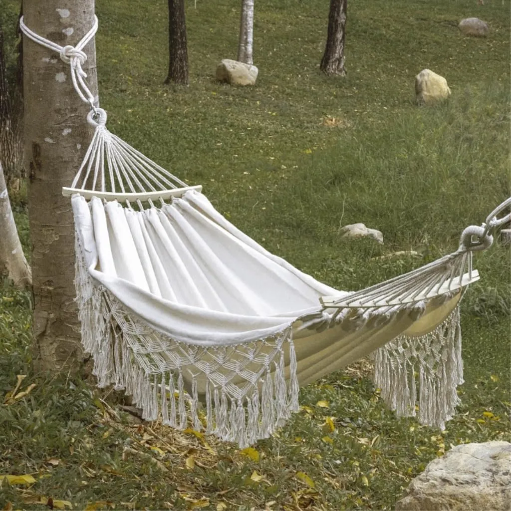 Hammocks Outdoor Hammock Sheet Double Camping Hammock Swing Spring Outing Camping Anti-Rollover Canvas Hanging Basket Camping Hammocks(Beige)