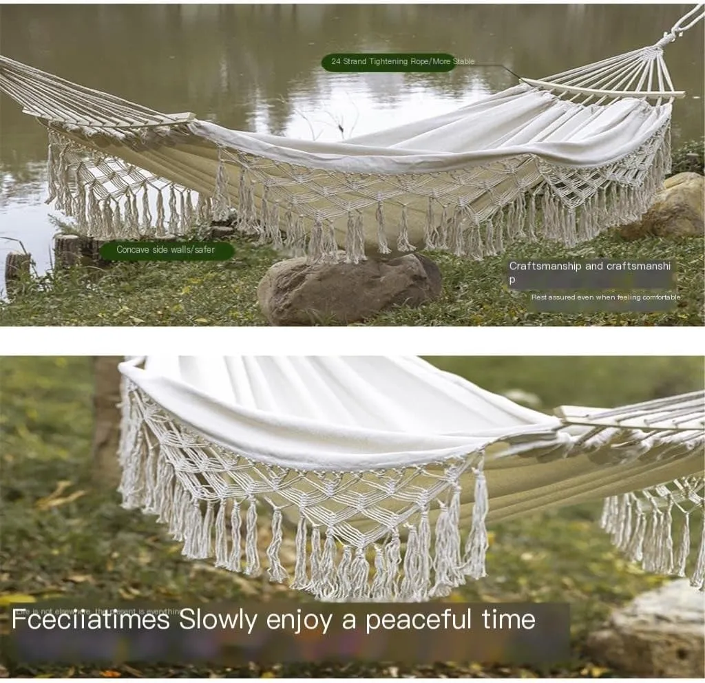Hammocks Outdoor Hammock Sheet Double Camping Hammock Swing Spring Outing Camping Anti-Rollover Canvas Hanging Basket Camping Hammocks(Beige)