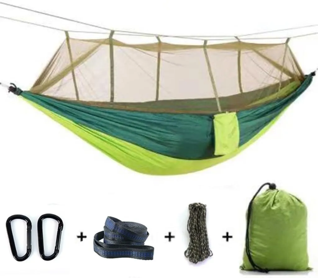 Hammocks Outdoor Supplies Parachute Hammock with Mosquito Net Anti-Mosquito Nylon Single and Double Camping Hammock Camping Hammocks(Green)