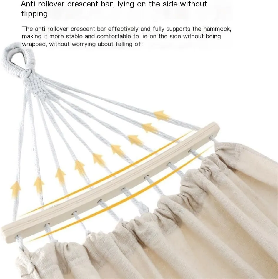 Hammocks Thickened Canvas Hammock Outdoor Anti-Rollover Single Double Swing Hand-Woven Canvas Hammock with Curved Stick Camping Hammocks(Beige,Aa)