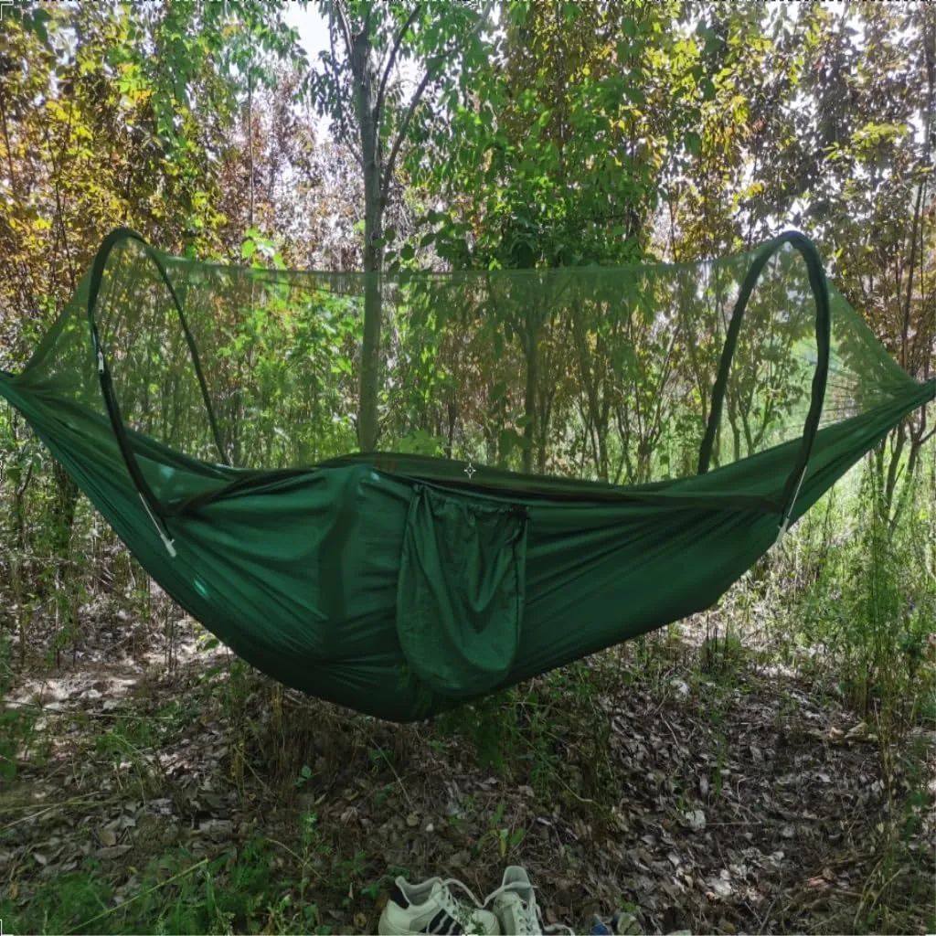 Hamock Automatic Mosquito Net, Anti-Rollover Hammock, Parachute, Bunis Spinning Camping Leisure Double Hanging Chair Hanmock(Green)