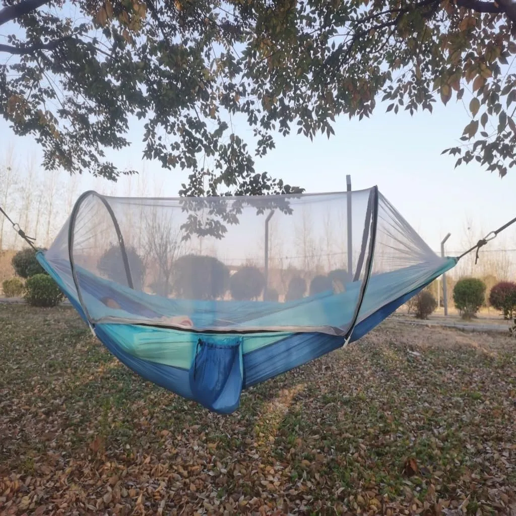 Hamock Automatic Mosquito Net, Anti-Rollover Hammock, Parachute, Bunis Spinning Camping Leisure Double Hanging Chair Hanmock(Orange)
