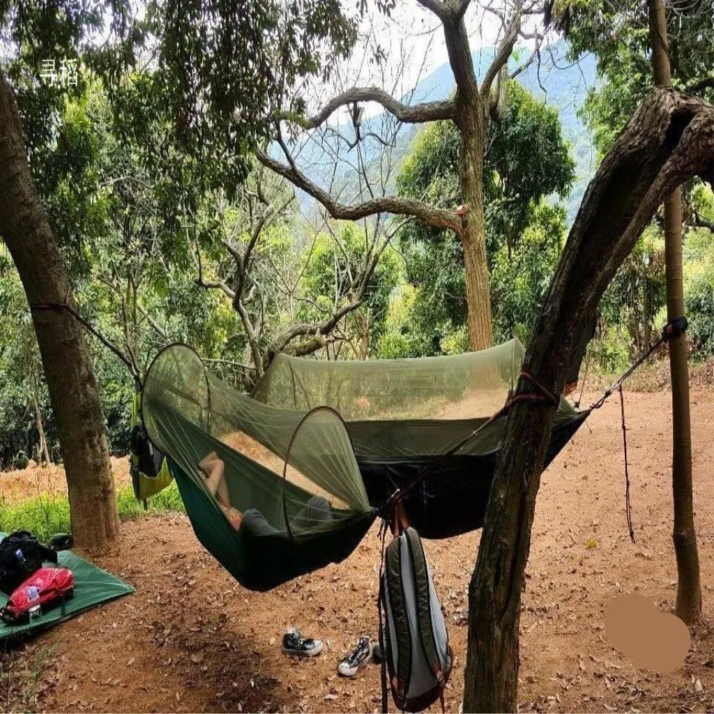 Hamock Hammock Outdoor Camping Anti-Mosquito Hanging Sheet Double Summer Widening Parachute Single Anti-Rollover Hanmock(G)