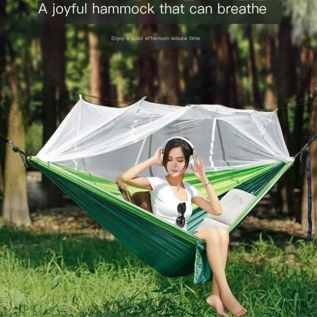 Hamock Hammock Outdoor Sleeping Double Anti-Rollover with Mosquito Net Courtyard Camping Thickened Indoor Home Swing Hanmock(Blue,B)