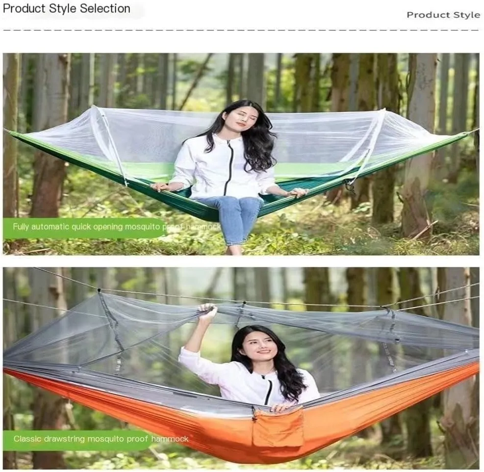 Hamock Hammock Outdoor Sleeping Double Anti-Rollover with Mosquito Net Courtyard Camping Thickened Indoor Home Swing Hanmock(Blue,B)