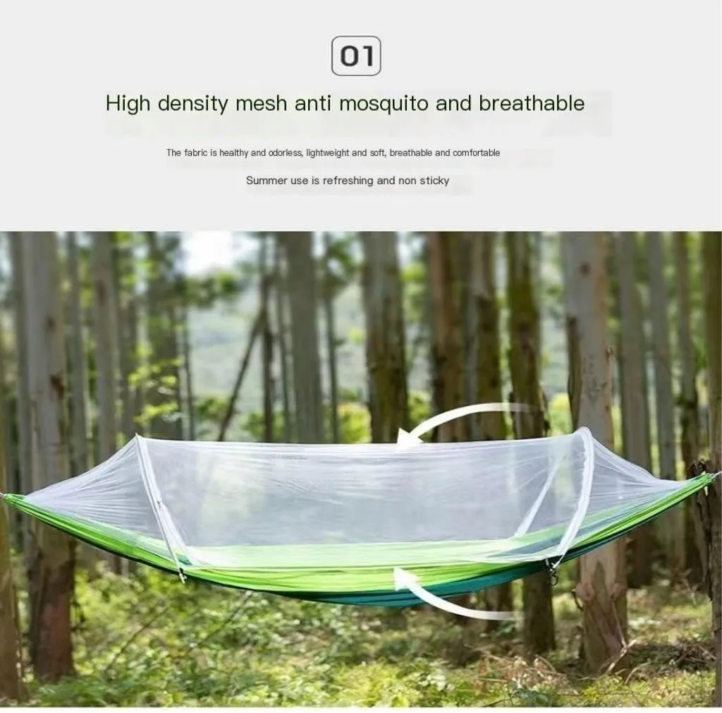 Hamock Hammock Outdoor Sleeping Double Anti-Rollover with Mosquito Net Courtyard Camping Thickened Indoor Home Swing Hanmock(Blue,B)