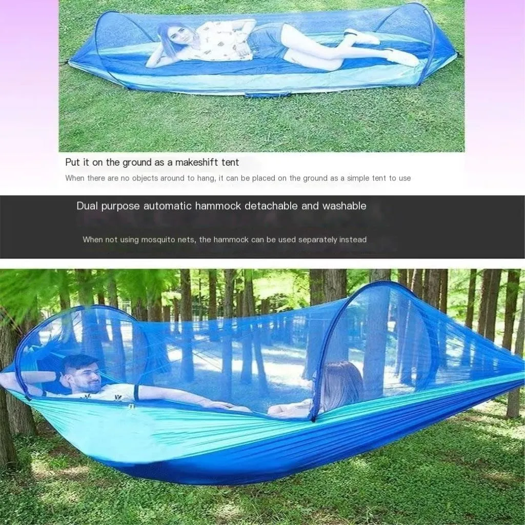 Hamock Hammock Outdoor Sleeping Double Anti-Rollover with Mosquito Net Courtyard Camping Thickened Indoor Home Swing Hanmock(Blue,B)