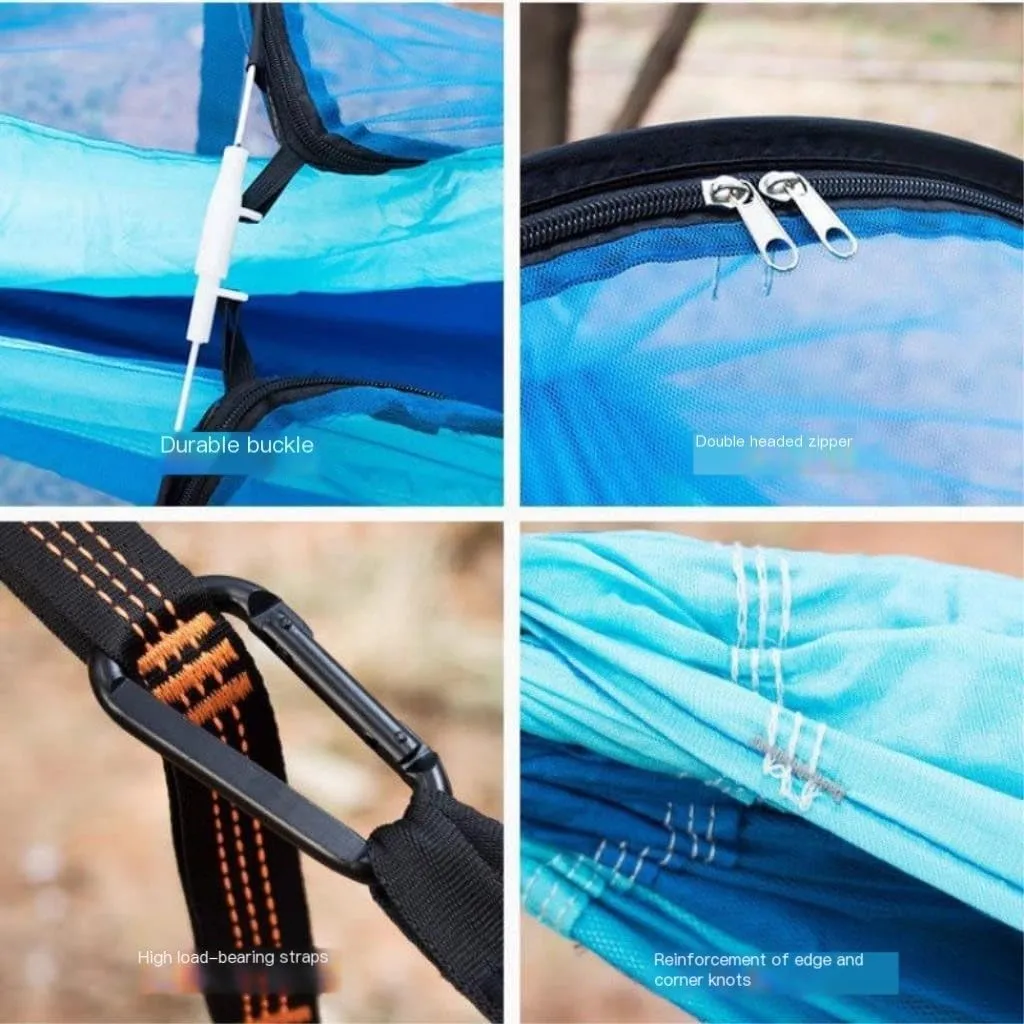Hamock Outdoor Anti-Mosquito Hammock Automatic Quick Opening with Mosquito Net Parachute Cloth Single Double Hanmock(E)