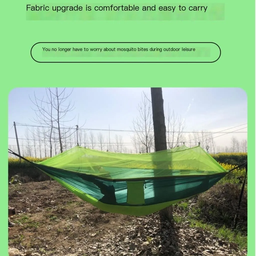 Hamock Outdoor Anti-Mosquito Hammock Automatic Quick Opening with Mosquito Net Parachute Cloth Single Double Hanmock(Green,B)