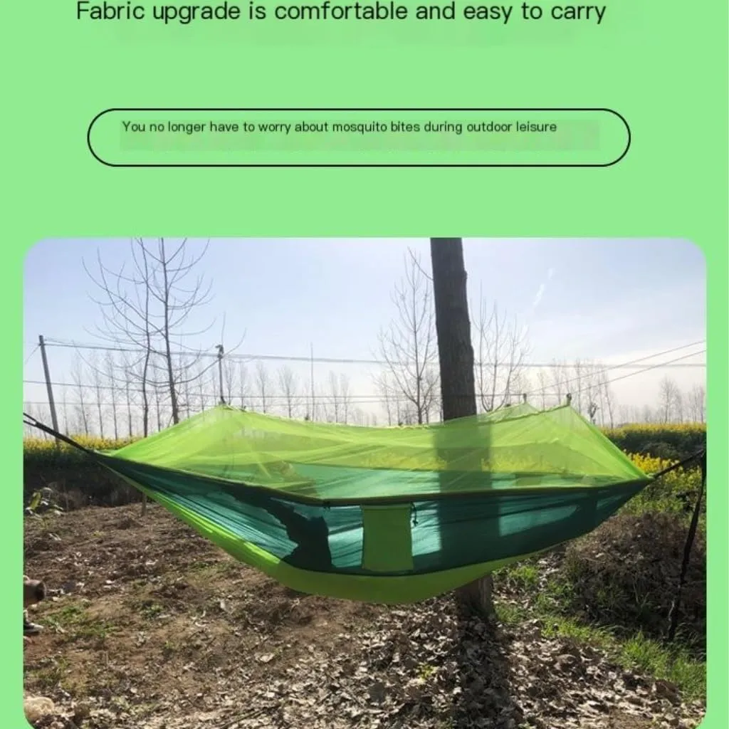 Hamock Outdoor Anti-Mosquito Hammock Automatic Quick Opening with Mosquito Net Parachute Cloth Single Double Hanmock(Green,B)
