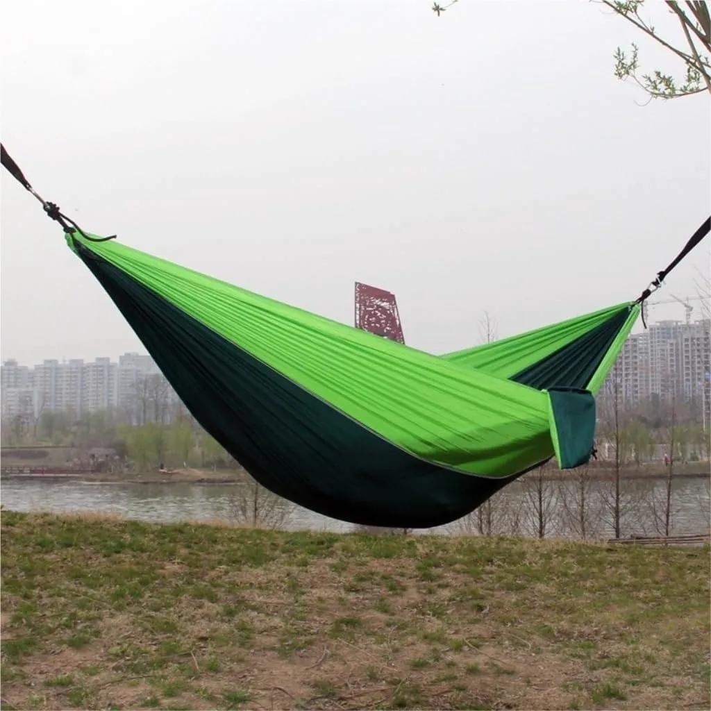 Hamock Outdoor Single Double Parachute Cloth Hammock Outdoor Light Breathable Swing Chair Portable Camping Hammock Hanmock(Green)