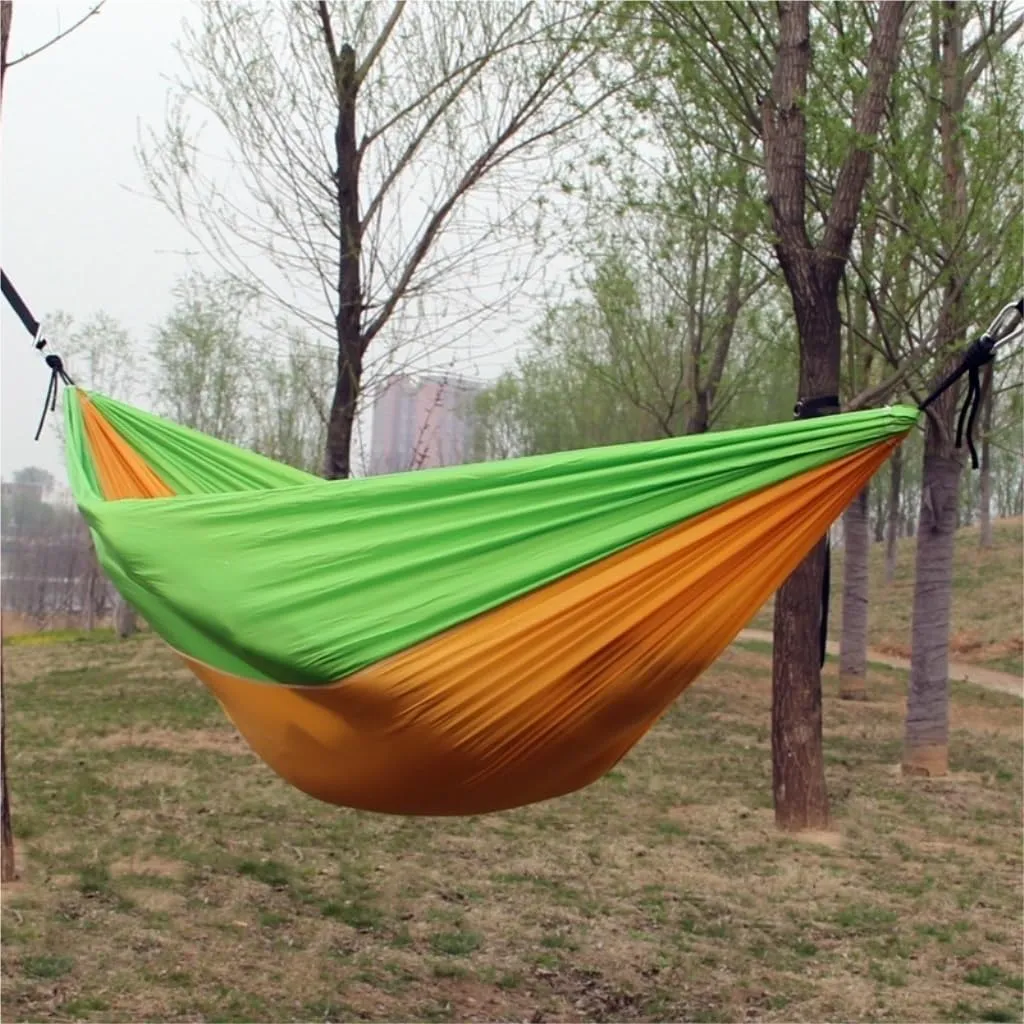 Hamock Outdoor Single Double Parachute Cloth Hammock Outdoor Light Breathable Swing Chair Portable Camping Hammock Hanmock(Green)