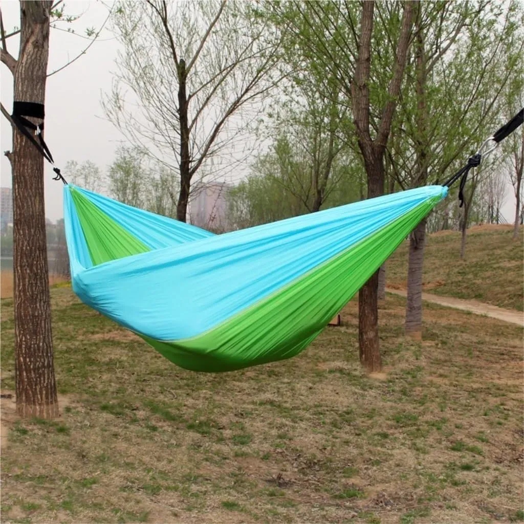 Hamock Outdoor Single Double Parachute Cloth Hammock Outdoor Light Breathable Swing Chair Portable Camping Hammock Hanmock(Green)