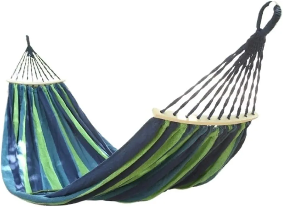 Hamock Outdoor Thickened Canvas Outdoor Bent Wooden Stick Hanging Sheet Double Hammock Swing Dormitory Camping Hanmock(Blue,A)